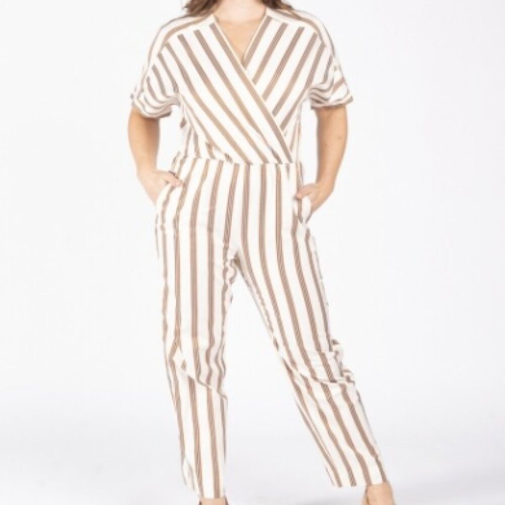 Maje Pieni Striped V-Neck Twill Jumpsuit - Size 40